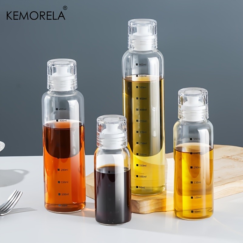 KEMORELA Graduated Glass Oil Dispenser Bottle  PVC-Free Measurement Bottle for Cooking Oil, Soy Sauce, Honey & More
