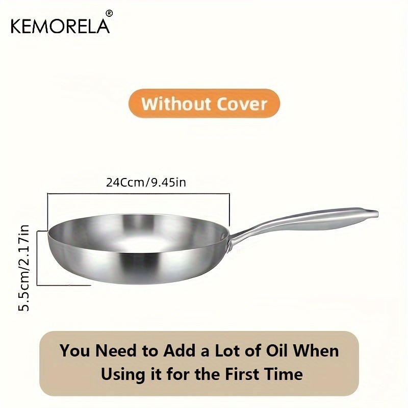 KEMORELA Nonstick Frying Pan  304 Stainless Steel Easy-Clean Skillet for Eggs, Omelettes & Everyday Cooking