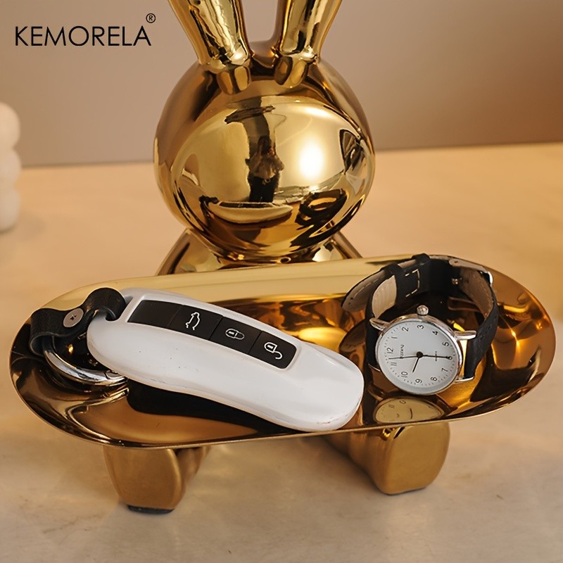KEMORELA Rabbit Key Storage Ornament  Ceramic Figurine for Living Room, Wine Cabinet & Holiday Home Decor