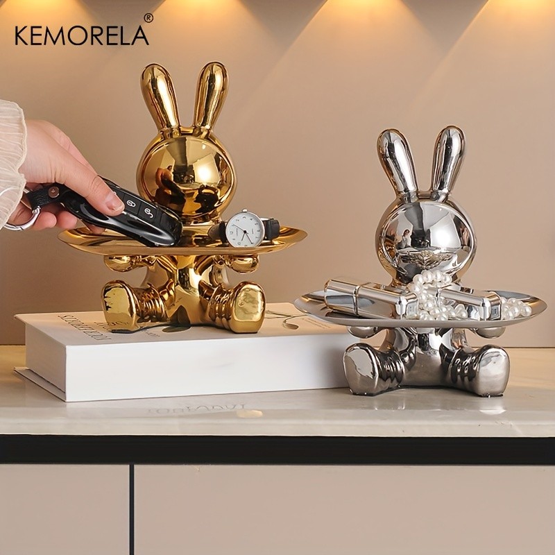 KEMORELA Rabbit Key Storage Ornament  Ceramic Figurine for Living Room, Wine Cabinet & Holiday Home Decor