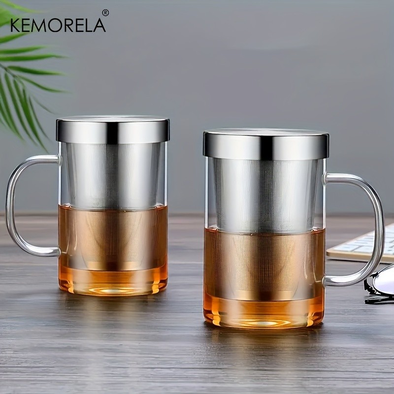 KEMORELA Heat-Resistant Borosilicate Glass Tea Mug (16.13oz)  Stainless Steel Infuser & Lid for Loose Leaf Tea