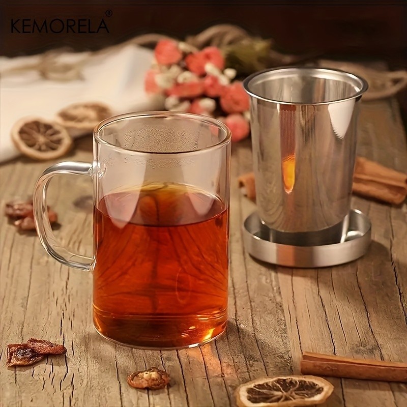 KEMORELA Heat-Resistant Borosilicate Glass Tea Mug (16.13oz)  Stainless Steel Infuser & Lid for Loose Leaf Tea