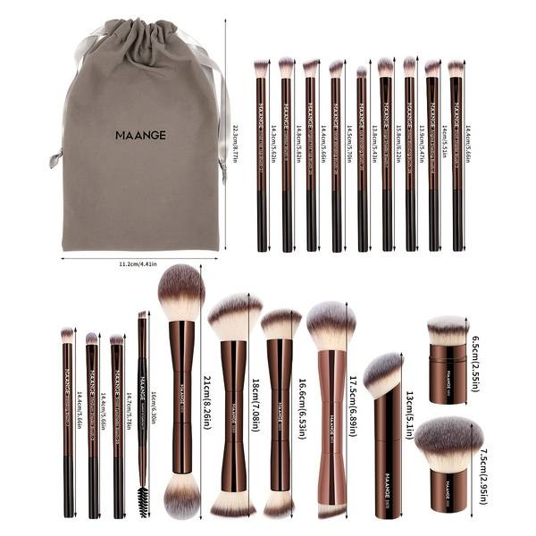MAANGE 21pcs Professional Makeup Brush Set  Complete Face & Eye Brush Kit with Flannel Bag