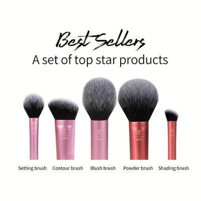 Real Techniques Upgraded Face Makeup Brush Set 418  Advanced Daily Face Set Includes Blush Brush  Final Setting Brush  Shadow Brush  Contour Brush