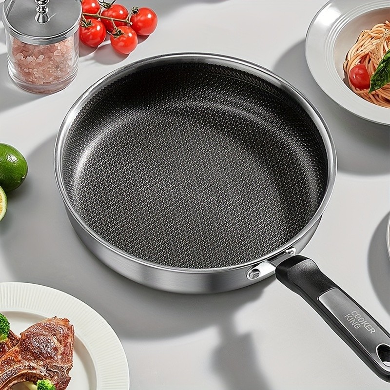 COOKER KING 10-inch Non-Stick Stainless Steel Frying Pan  Honeycomb Coating, Stand-Up Lid & Anti-Scald Handle for All NZ Cooktops