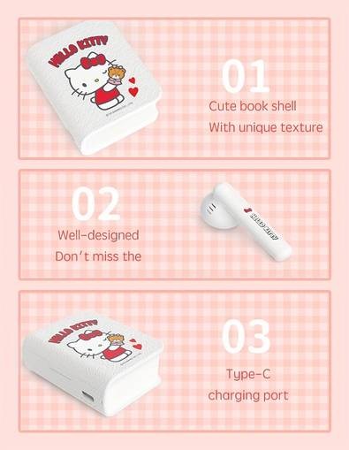 Sanrio Hello Kitty Wireless Earbuds  Cute Kawaii Red & White Book-Style Earphones with Beaded Lanyard Wireless  Touch Control  Type-C Charging  Perfect for Girls, Gaming, Sports & Travel  Birthday/Christmas Gift