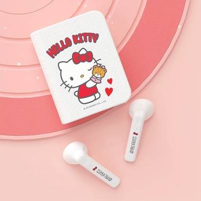 Sanrio Hello Kitty Wireless Earbuds  Cute Kawaii Red & White Book-Style Earphones with Beaded Lanyard Wireless  Touch Control  Type-C Charging  Perfect for Girls, Gaming, Sports & Travel  Birthday/Christmas Gift