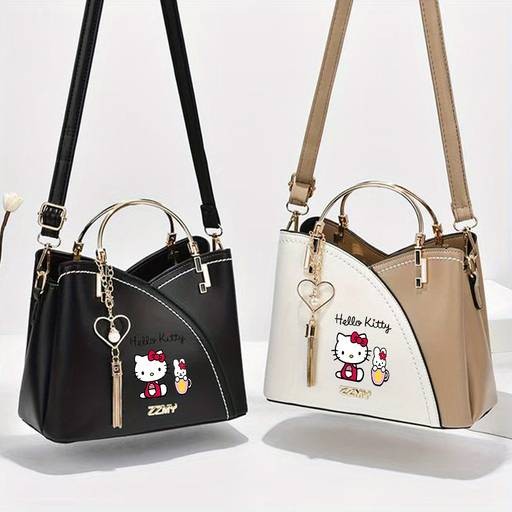 Sanrio Hello Kitty Womens Crossbody Bag / Handbag  Official Licensed PU Purse with Adjustable Strap & Chain Accents Zipper Closure  Elegant Anime-Inspired Style  Mixed-Color Printing  Perfect for Daily Use, Travel & Birthday Gifts