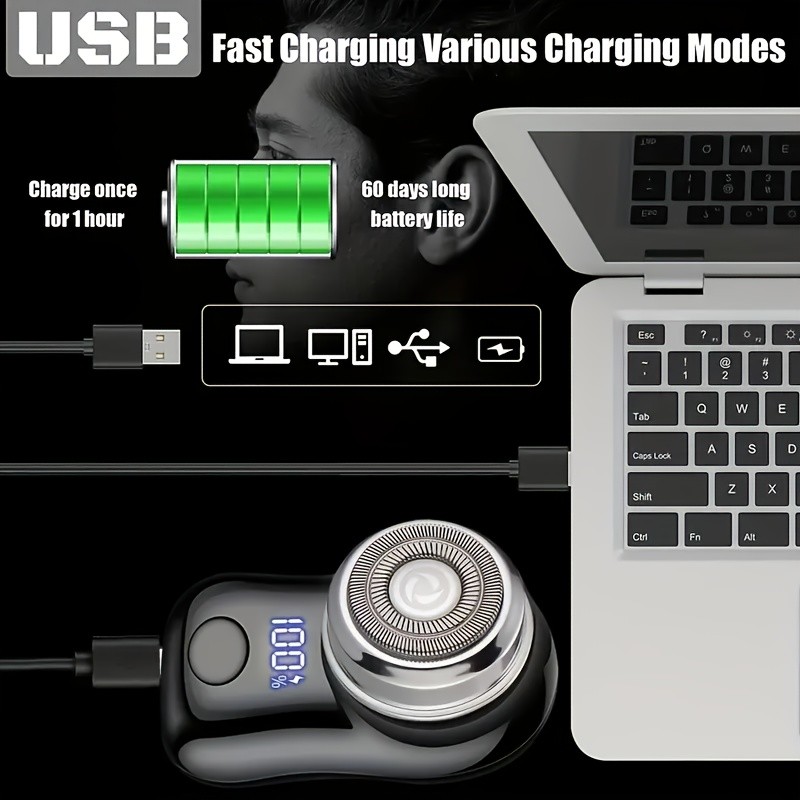 FEIYBA USB Mini Electric Shaver with LED Display Portable Cyclone Blade Grooming for Smooth Shaving Anywhere