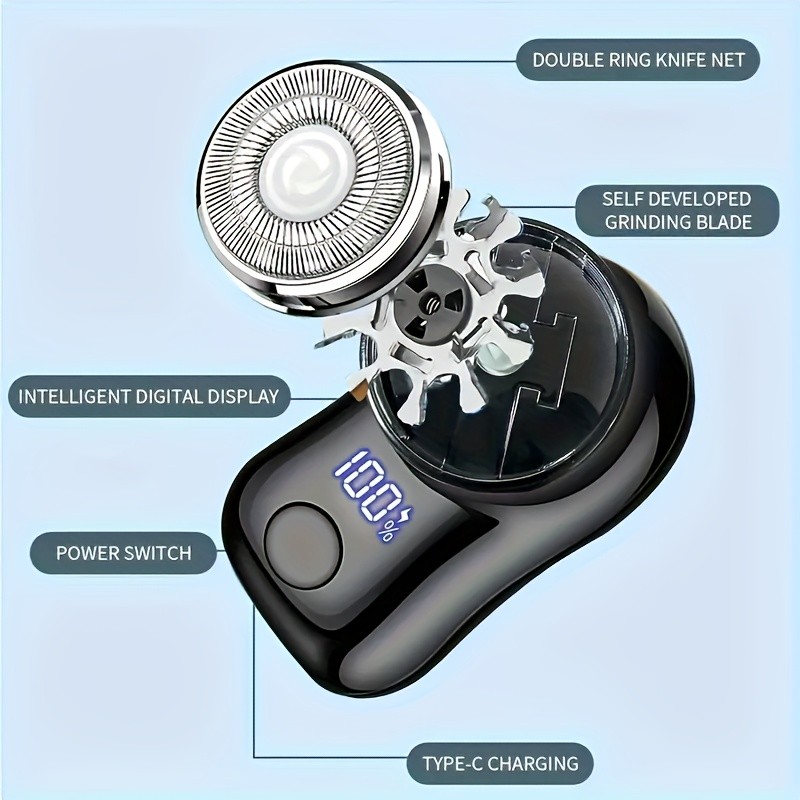 FEIYBA USB Mini Electric Shaver with LED Display Portable Cyclone Blade Grooming for Smooth Shaving Anywhere