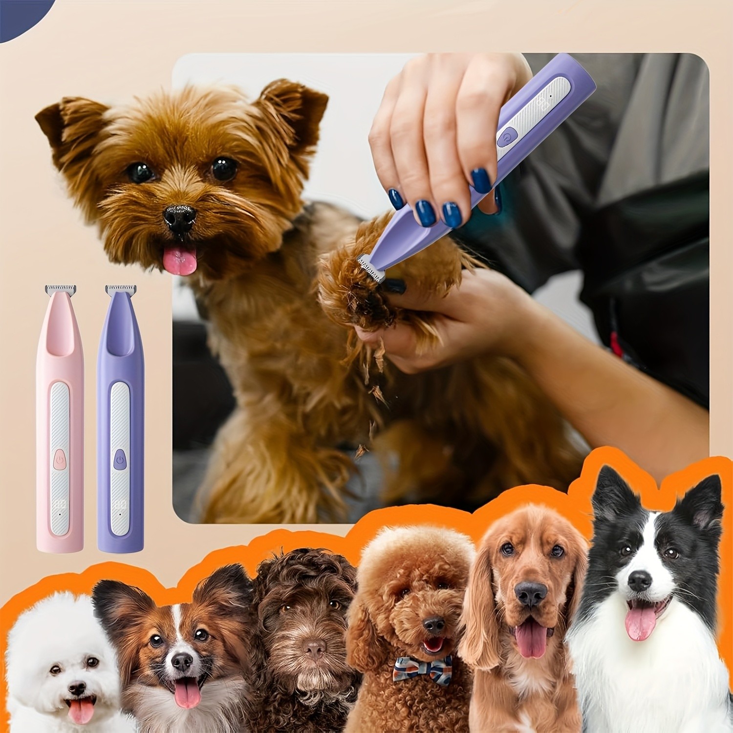 FEIYBA Cordless Pet Paw Trimmer with LED Indicator  Low-Noise USB Grooming Shaver for Small Dogs & Household Pets