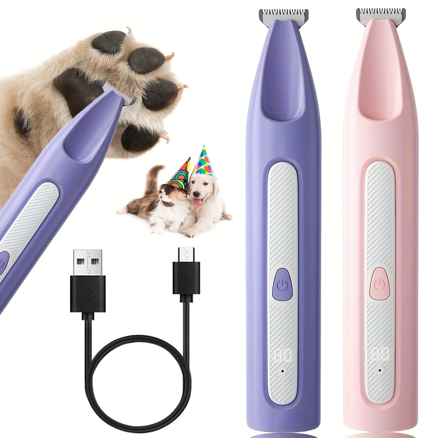 FEIYBA Cordless Pet Paw Trimmer with LED Indicator  Low-Noise USB Grooming Shaver for Small Dogs & Household Pets
