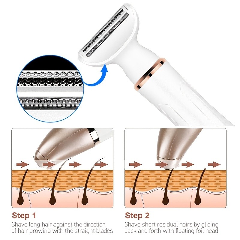 FEIYBA 4-in-1 USB Womens Hair Remover  Gentle Full-Body Shaver with Multi-Head Design for Smooth Daily Grooming