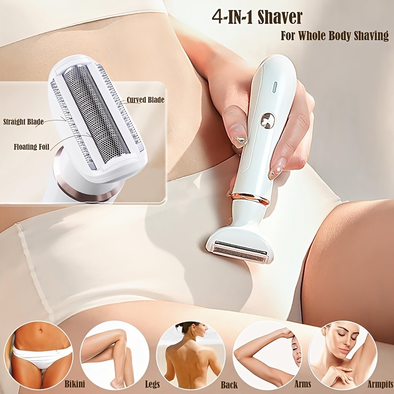 FEIYBA 4-in-1 USB Womens Hair Remover  Gentle Full-Body Shaver with Multi-Head Design for Smooth Daily Grooming