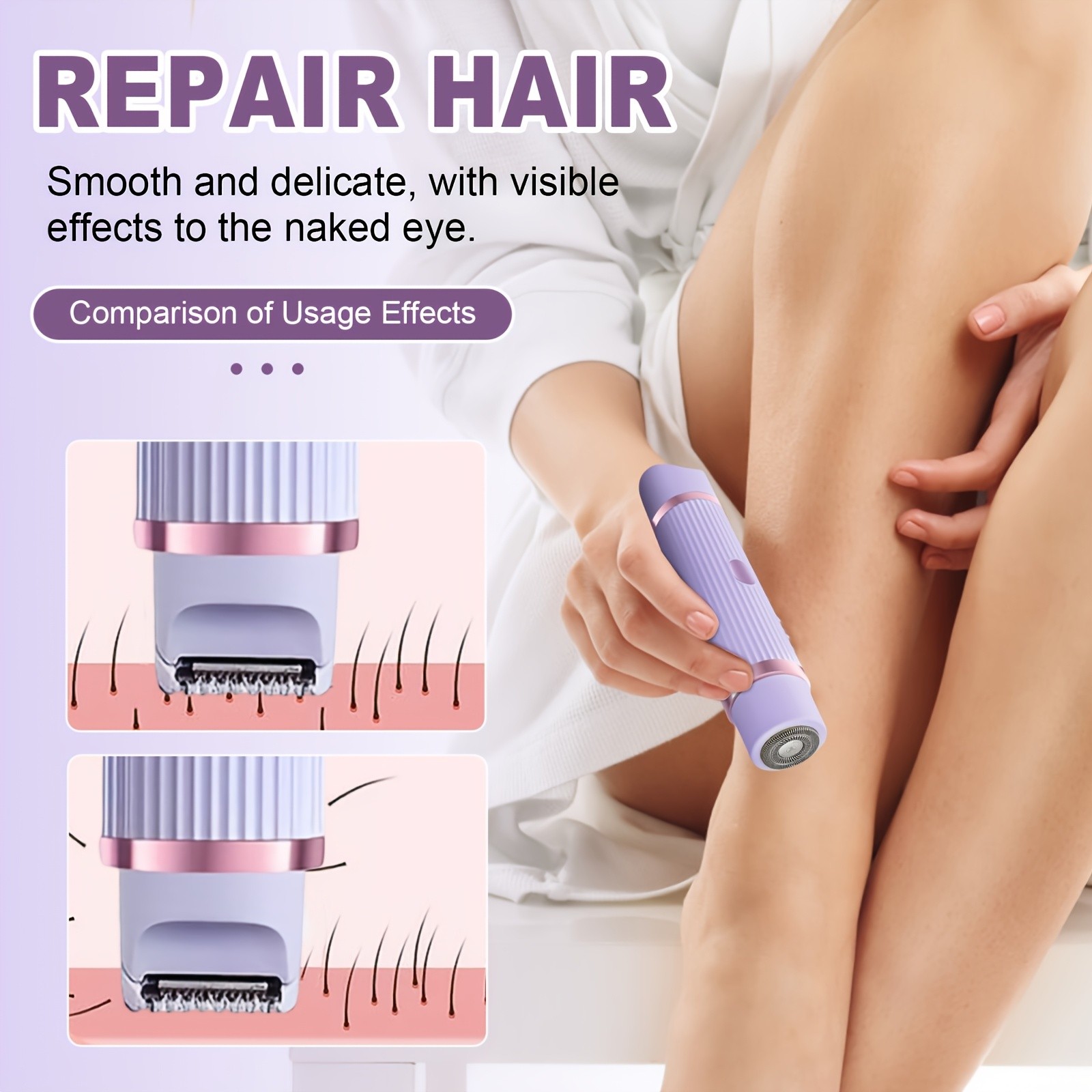 FEIYBA Dual-Head Womens USB Hair Trimmer  Pastel Pink Full-Body Shaver with Long-Lasting Lithium Power