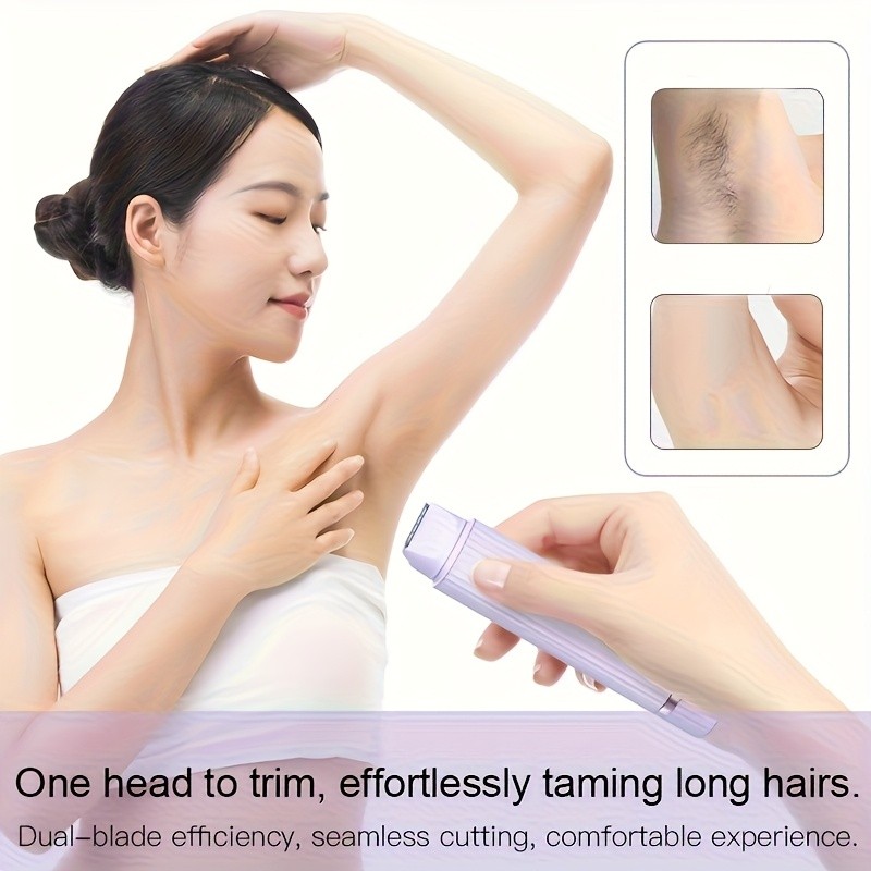 FEIYBA Dual-Head Womens USB Hair Trimmer  Pastel Pink Full-Body Shaver with Long-Lasting Lithium Power