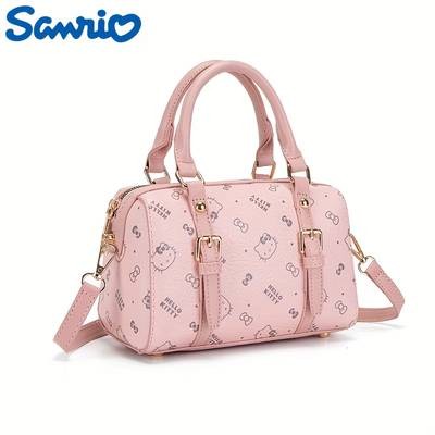 Sanrio Womens KiTi Crossbody Bag  Cute Anime Face & Hello Kitty-Inspired Print Lightweight PU Handbag  Detachable Strap  Zipper Closure  Pink Fashion Messenger Bag