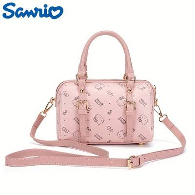 Sanrio Womens KiTi Crossbody Bag  Cute Anime Face & Hello Kitty-Inspired Print Lightweight PU Handbag  Detachable Strap  Zipper Closure  Pink Fashion Messenger Bag