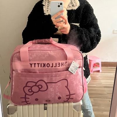 Sanrio Hello Kitty Pink Oxford Cloth Travel Bag  Large-Capacity Floral & Character Design Adjustable Shoulder Strap  Dual Handles  Zipper Closure  Lightweight Nylon Travel Bag