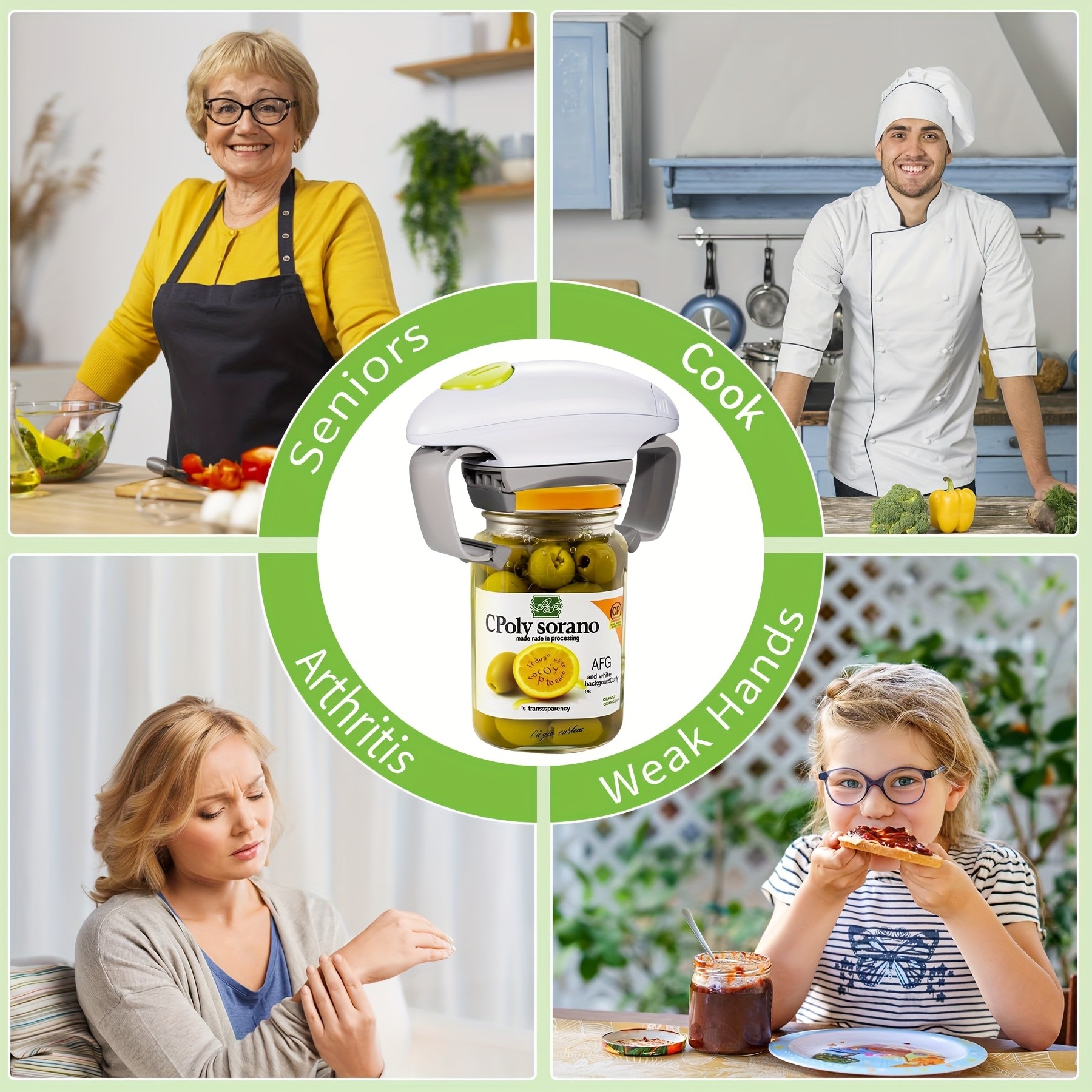 FEIYBA Torque-Assist Electric Jar & Can Opener  One-Touch, Battery-Powered Kitchen Tool for All Jar Sizes