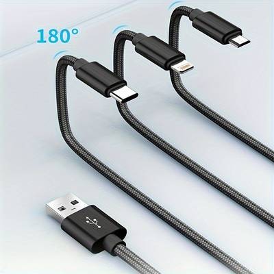 2pcs 3-in-1 Fast Charging Cable Strong, Reliable & Universal Charging Made Easy