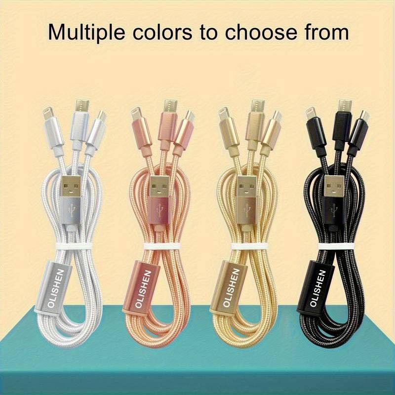 2pcs 3-in-1 Fast Charging Cable Strong, Reliable & Universal Charging Made Easy