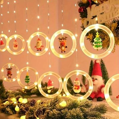 Christmas LED Curtain Lights Set Festive Santa, Reindeer, Snowman & Tree Designs
