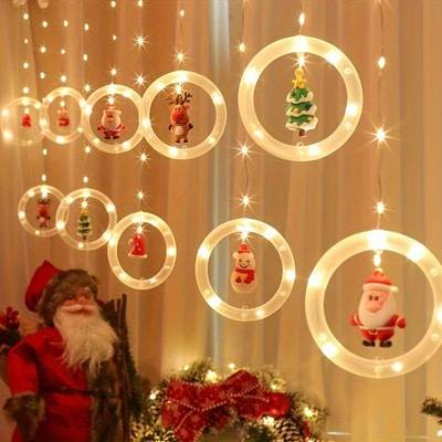 Christmas LED Curtain Lights Set Festive Santa, Reindeer, Snowman & Tree Designs