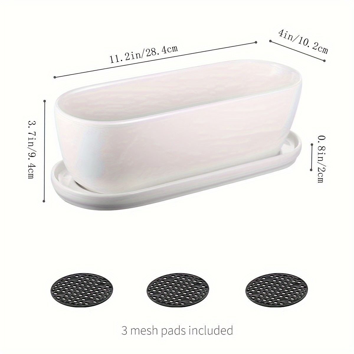 CEEFU Oval Ceramic Planter Pot with Drainage & Saucer  Modern Indoor/Outdoor Pot for Succulents, Herbs & Cactus