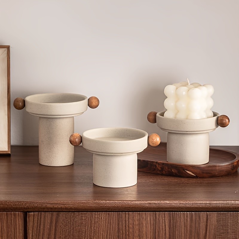 CEEFU Modern 3-Candle Ceramic Holder with Handles  Minimalist Drip-Resistant Stand for Holiday & Everyday NZ Home Decor