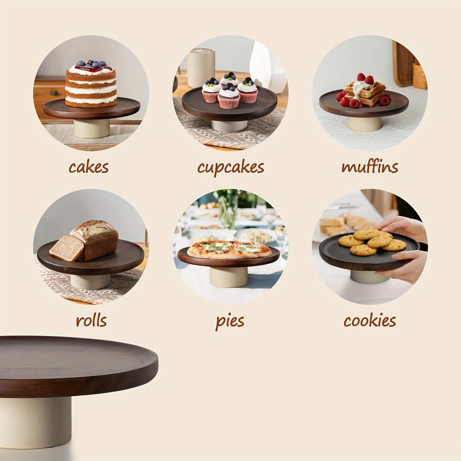CEEFU Acacia Wood Cake Stand with Pottery Base  Elegant Food-Safe Display for Weddings, Parties & NZ Home Celebrations