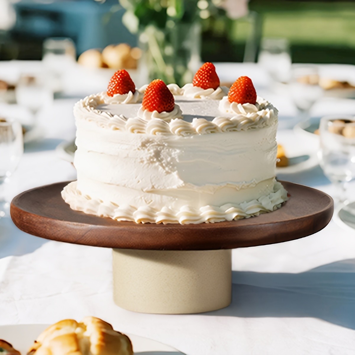 CEEFU Acacia Wood Cake Stand with Pottery Base  Elegant Food-Safe Display for Weddings, Parties & NZ Home Celebrations