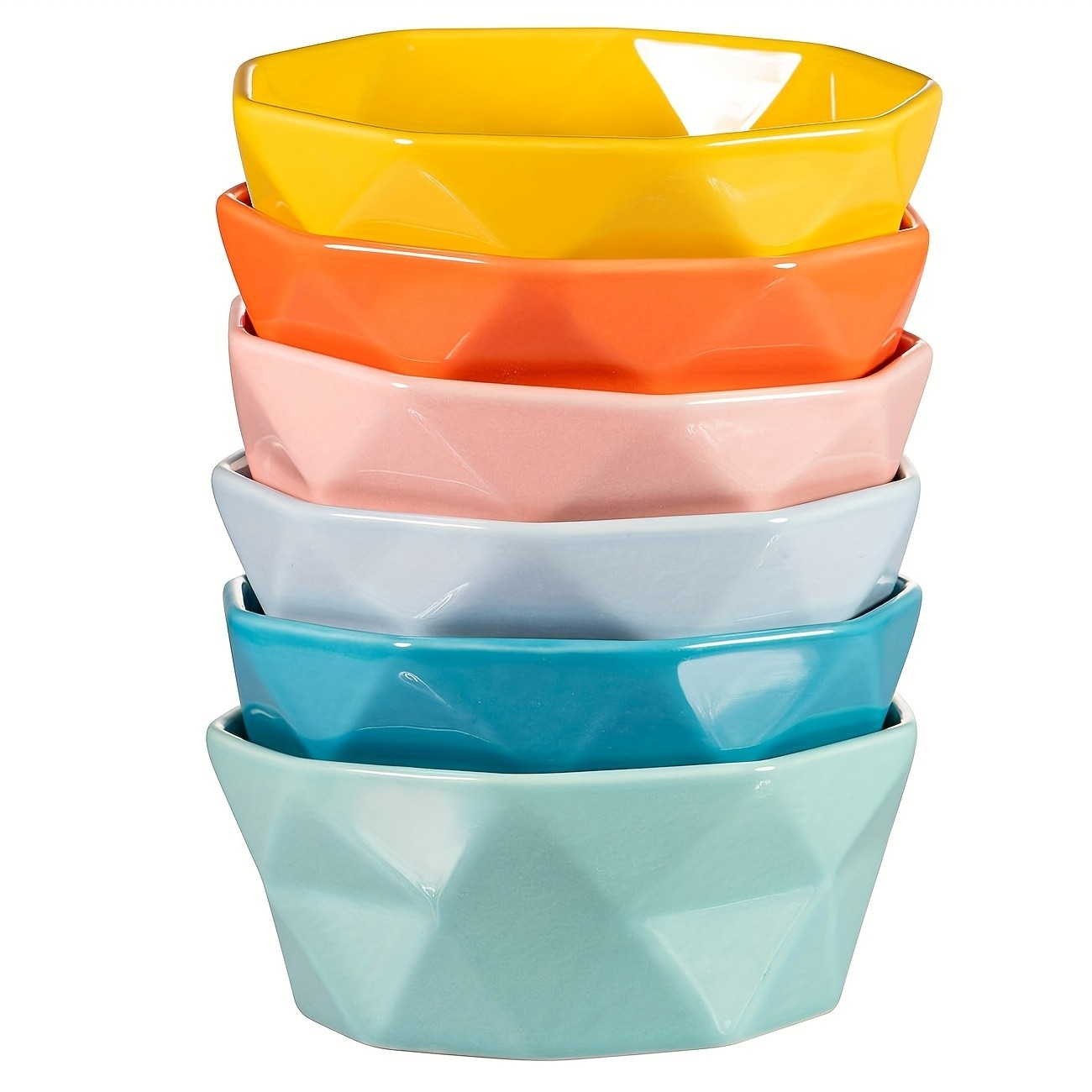 CEEFU 6pcs Colorful Geometric Ceramic Ramekins  8oz Oven-Safe Dessert Bowls for Creme Brulee, Souffl & Party Treats