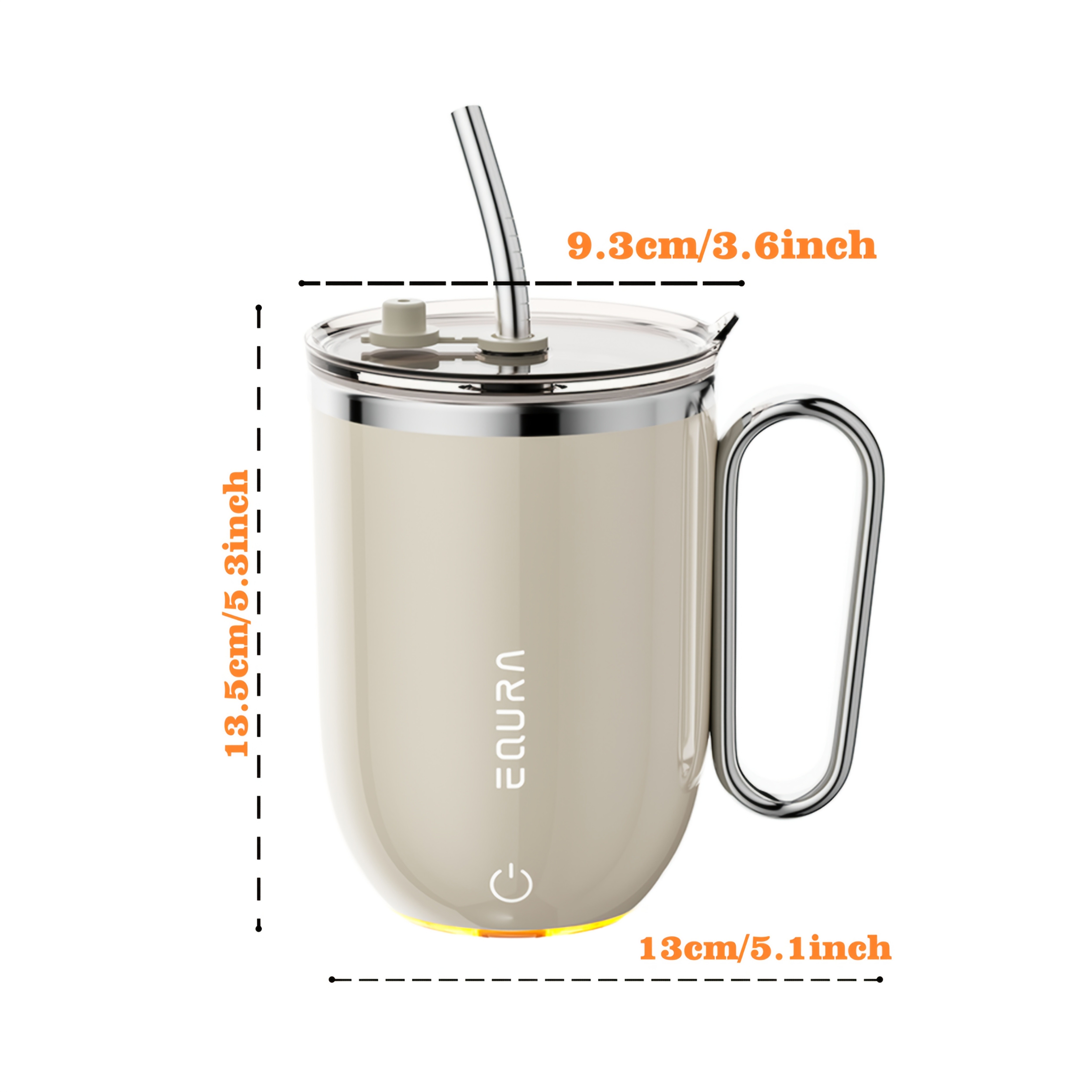 eQUra 420ml Rechargeable Magnetic Self-Stirring Travel Mug  Automatic Mixing Cup for Coffee, Milk, Chocolate & On-The-Go Drinks