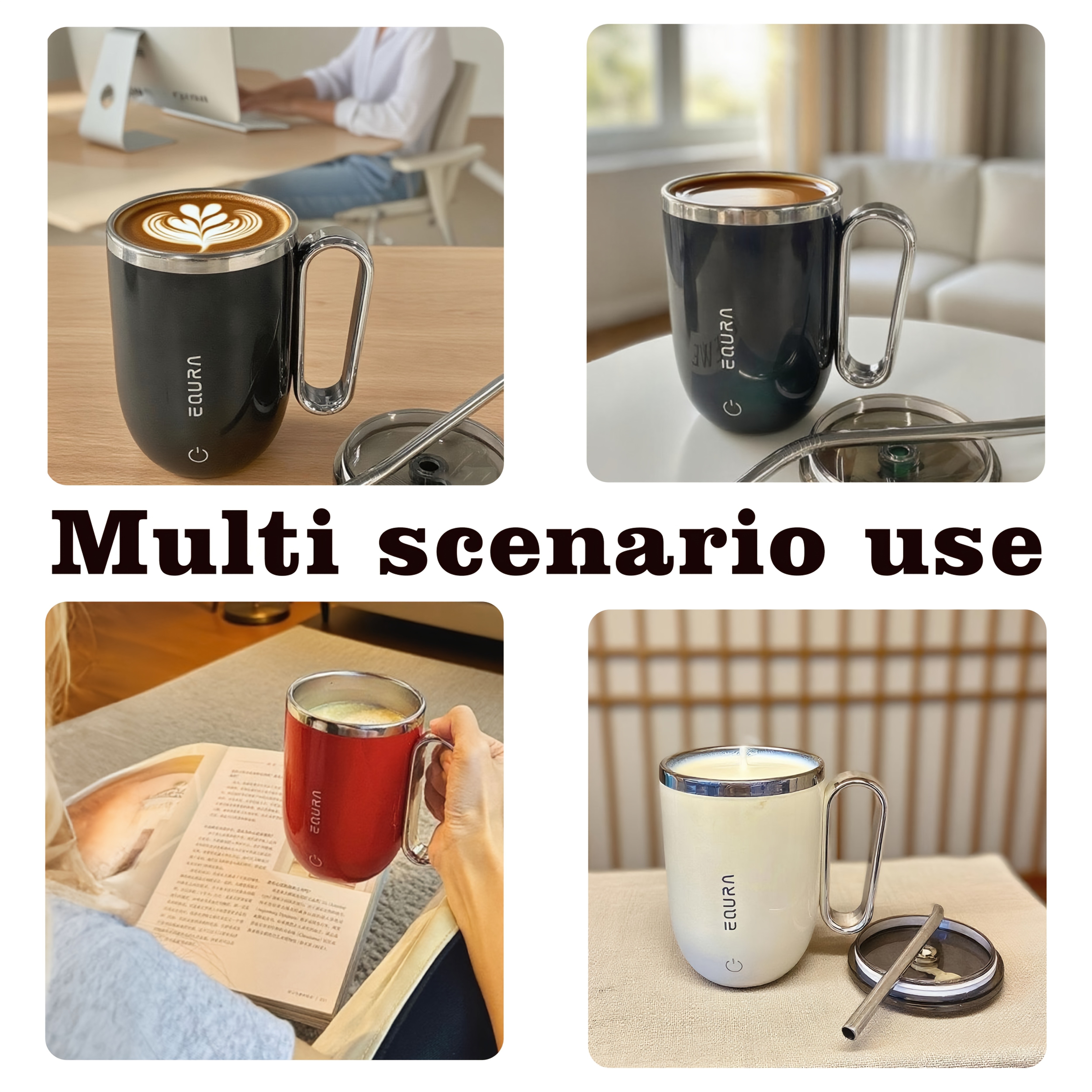 eQUra Smart Stainless Steel Automatic Mixing Cup  Portable Self-Stirring Mug for Coffee, Milk & Chocolate (Holiday Gift Ready)