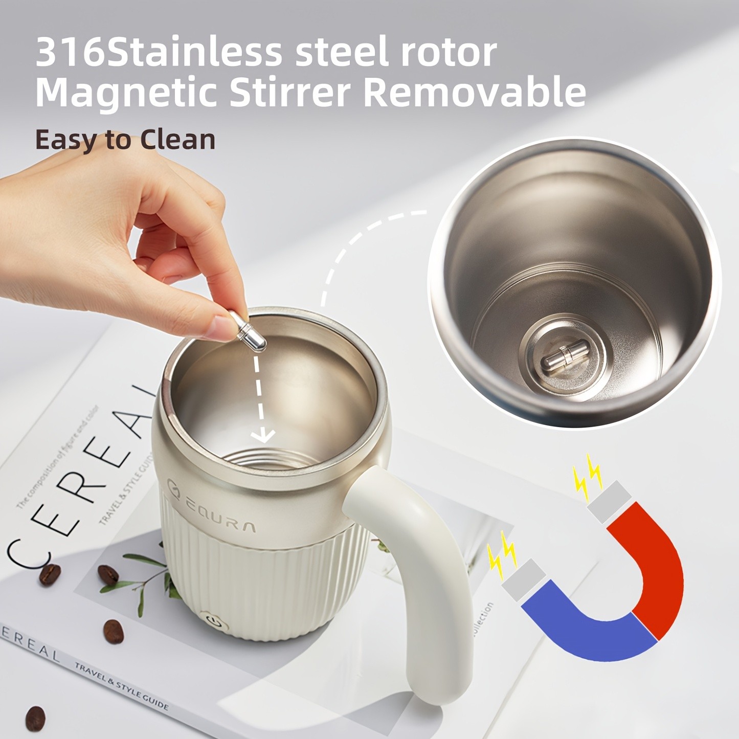 eQUra 450ml Automatic Magnetic Stirring Cup 316 Stainless Steel Self-Mixing Coffee & Milkshake Mug (2025 Gift Edition)