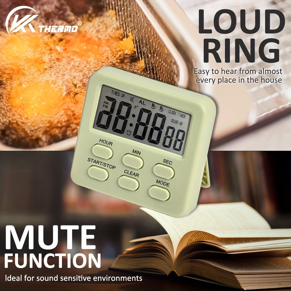 KT THERMO Digital LCD Alarm Clock & Multi-Mode Timer  24-Hour Display with Memory, Count-Up/Down & Stand/Hanging Hook