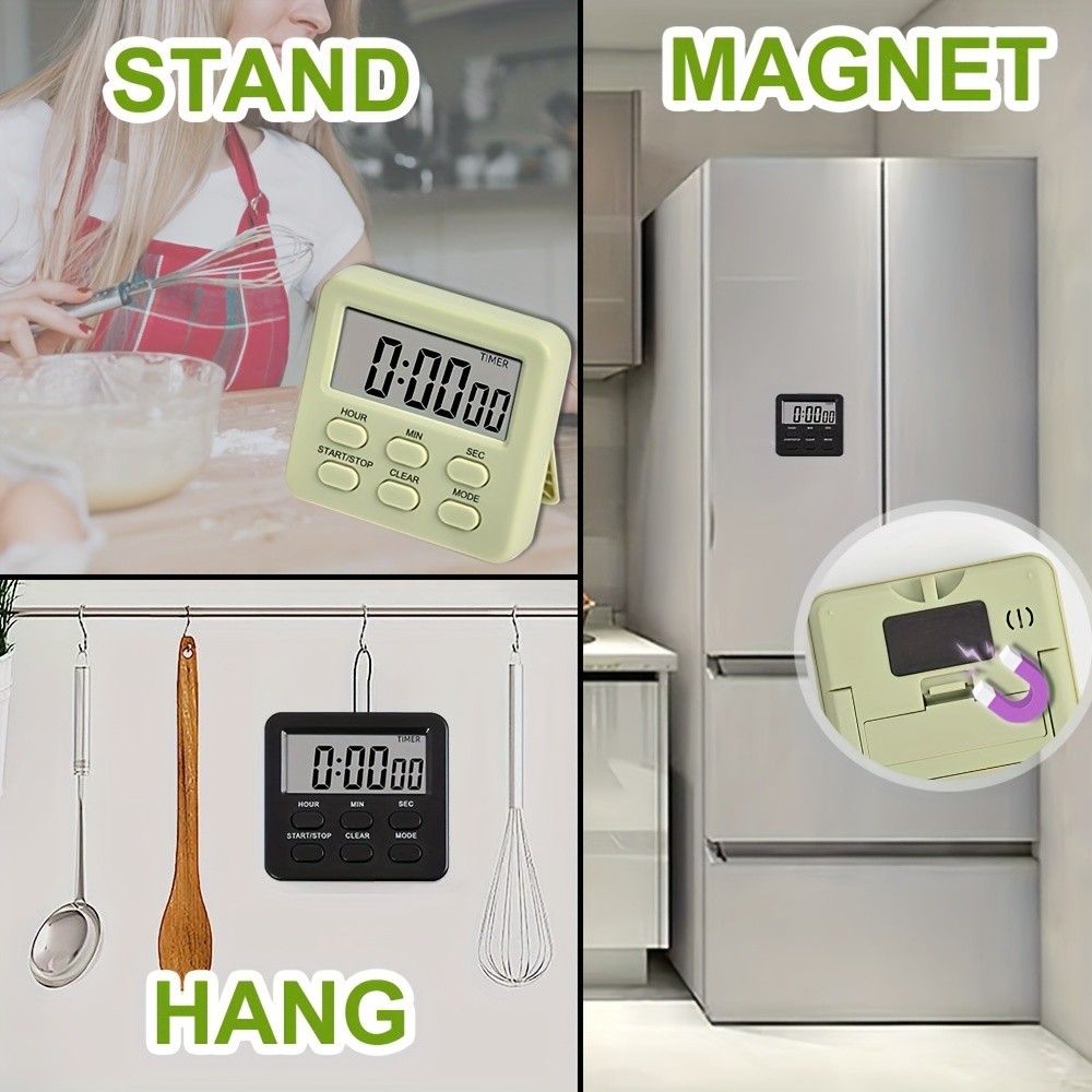 KT THERMO Digital LCD Alarm Clock & Multi-Mode Timer  24-Hour Display with Memory, Count-Up/Down & Stand/Hanging Hook