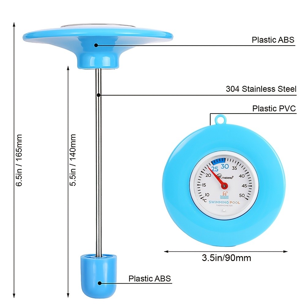 KT THERMO Floating Pool Thermometer Easy-Read Celsius Dial with Rope & Suction Cup for Pools, Spas & Hot Tubs