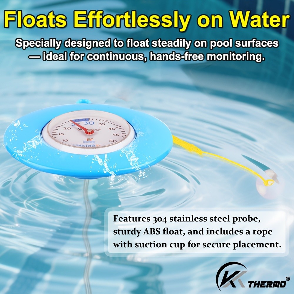KT THERMO Floating Pool Thermometer Easy-Read Celsius Dial with Rope & Suction Cup for Pools, Spas & Hot Tubs