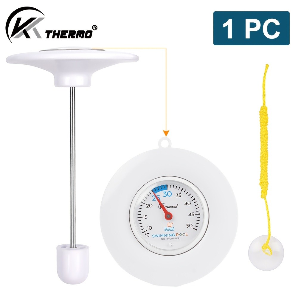 KT THERMO Floating Pool Thermometer  Easy-Read Celsius Dial with Rope & Suction Cup for Pools, Spas & Hot Tubs