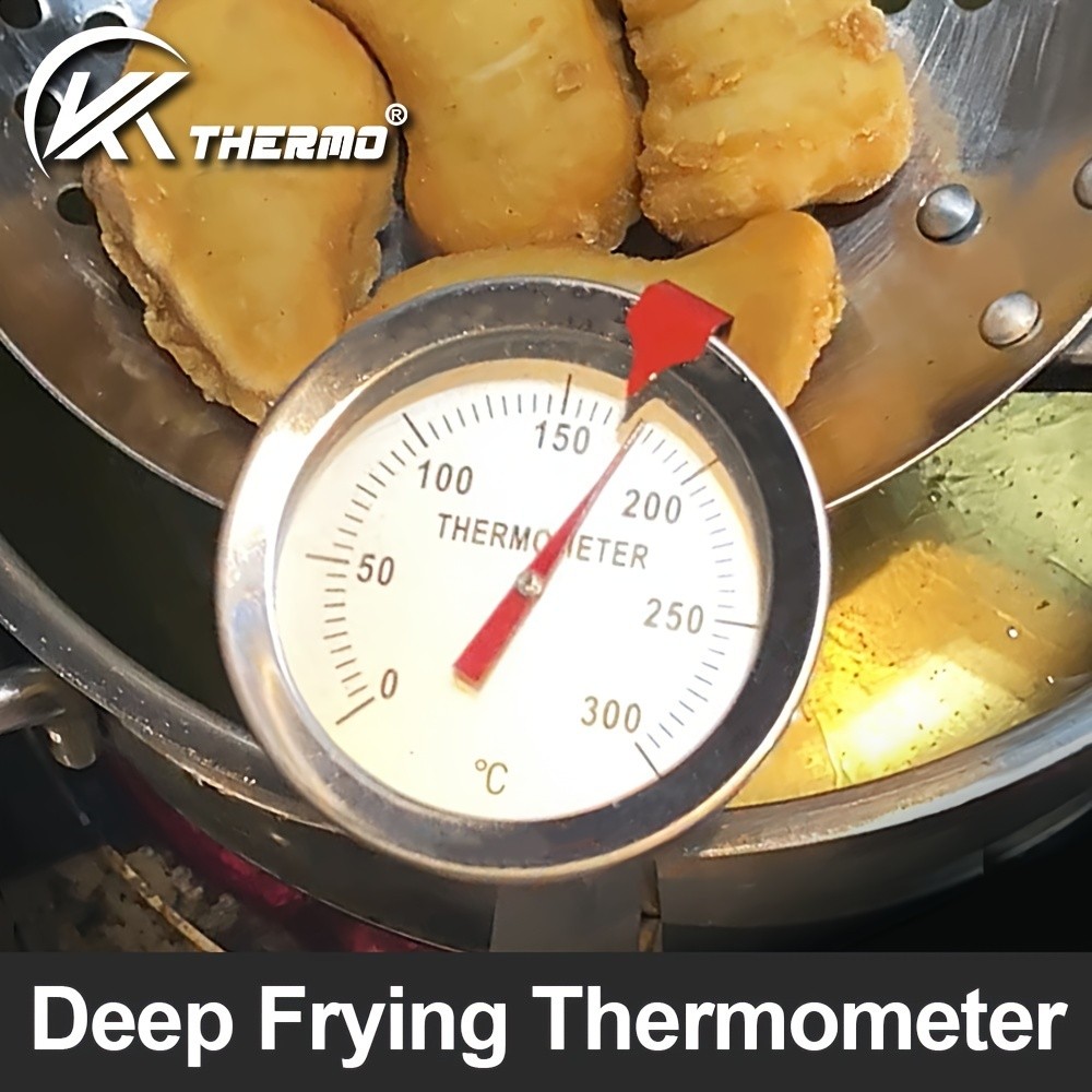 KT THERMO Stainless Steel Deep Fry Thermometer with Pot Clip  Long-Probe Food-Safe Gauge for Frying, BBQ & Baking