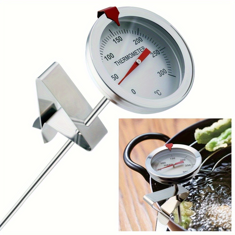 KT THERMO Stainless Steel Deep Fry Thermometer with Pot Clip  Long-Probe Food-Safe Gauge for Frying, BBQ & Baking