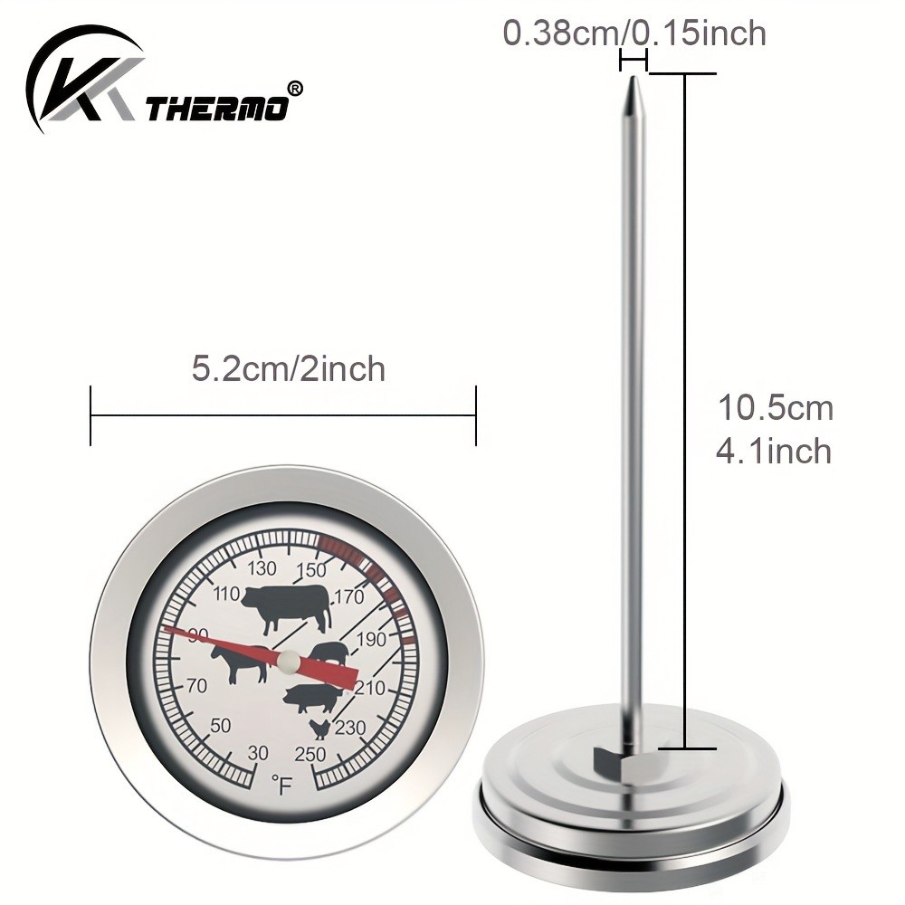 KT THERMO Stainless Steel Meat Thermometer  Glass-Dial Probe Gauge for BBQ, Roasting & All Meat Cooking