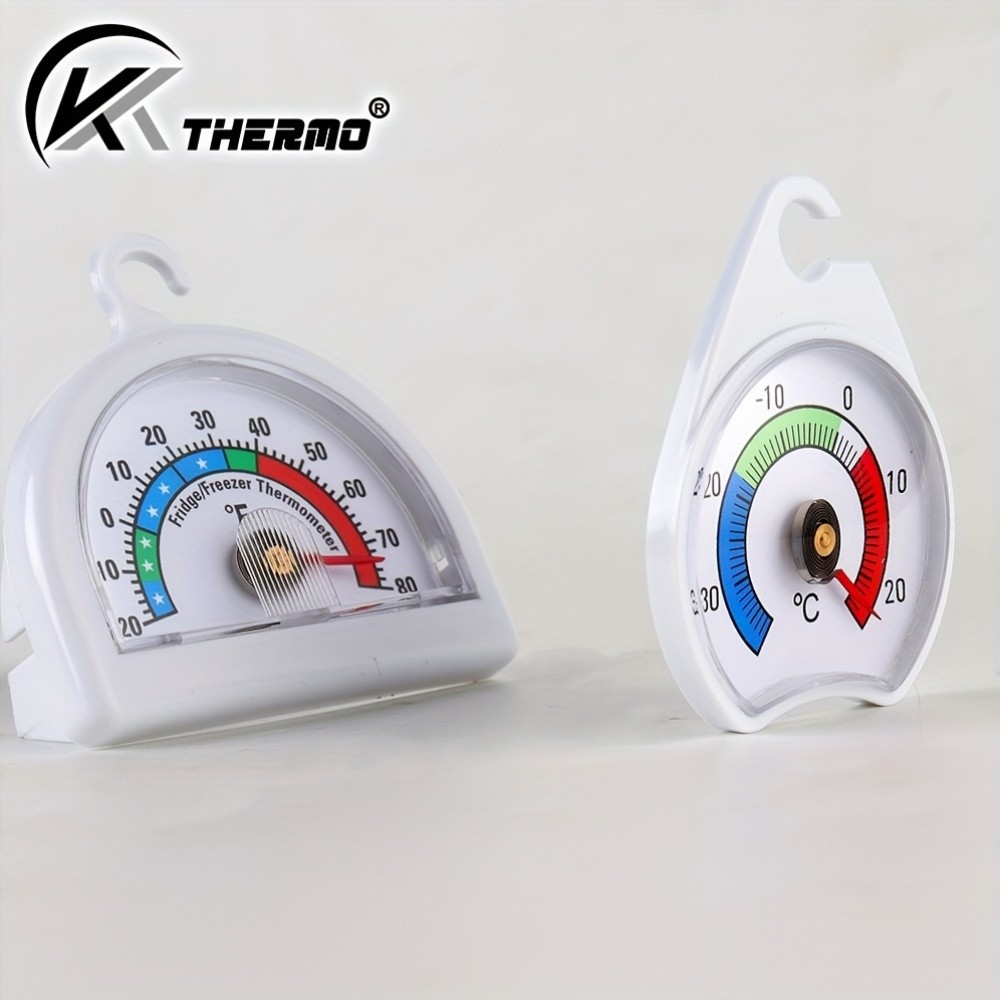 KT THERMO 2pcs Analog Refrigerator & Freezer Thermometer Set  No-Battery Celsius/Fahrenheit Dial for Accurate Cold Storage Monitoring