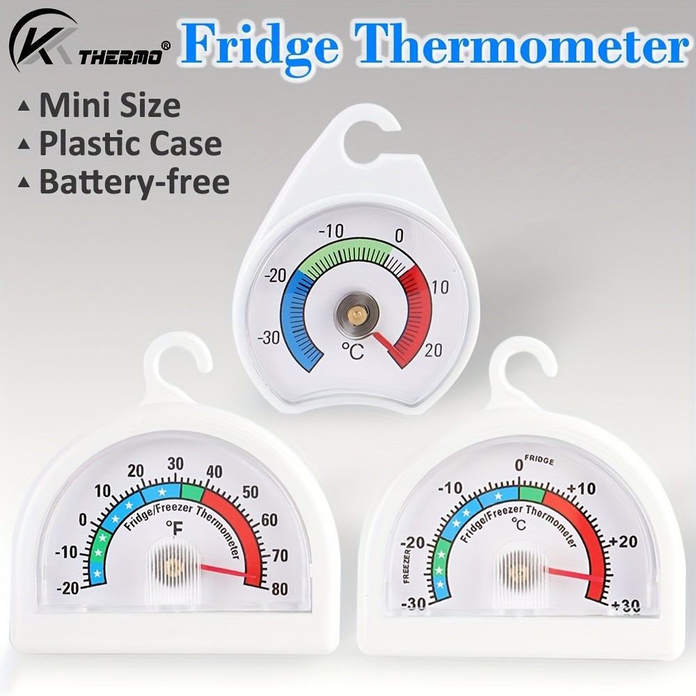 KT THERMO 2pcs Analog Refrigerator & Freezer Thermometer Set  No-Battery Celsius/Fahrenheit Dial for Accurate Cold Storage Monitoring