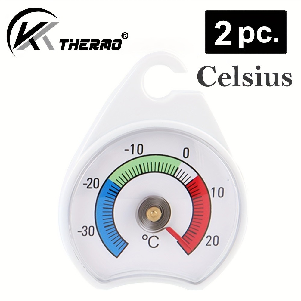 KT THERMO 2pcs Analog Refrigerator & Freezer Thermometer Set  No-Battery Celsius/Fahrenheit Dial for Accurate Cold Storage Monitoring
