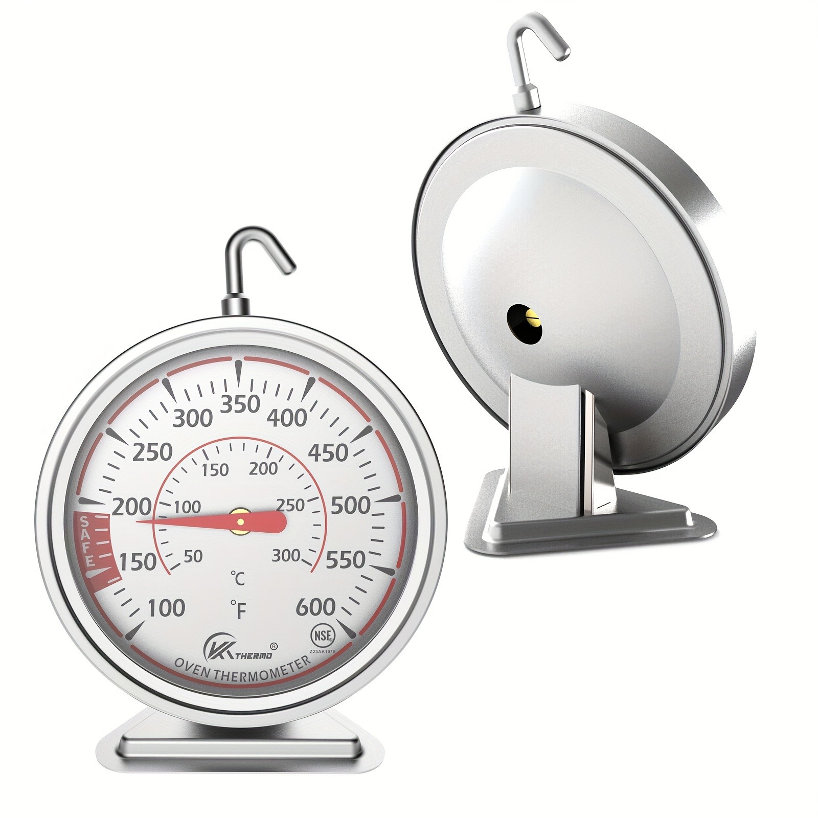 KT THERMO Precision Oven Thermometer with 6.99cm Dial  Stainless Steel 100600F / 50300C Gauge with 360 Rotating Hook