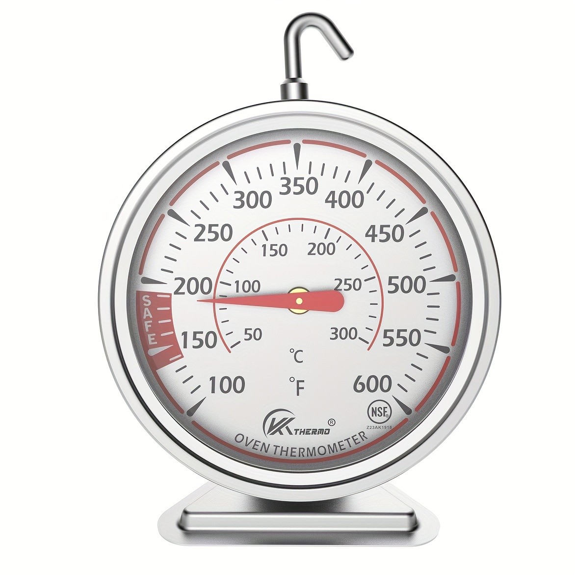 KT THERMO Precision Oven Thermometer with 6.99cm Dial  Stainless Steel 100600F / 50300C Gauge with 360 Rotating Hook