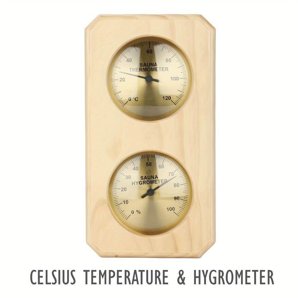 KT THERMO Wooden Sauna Thermometer & Hygrometer  Wall-Mounted Dual C/F Temperature & Humidity Gauge for Home & Spa Rooms